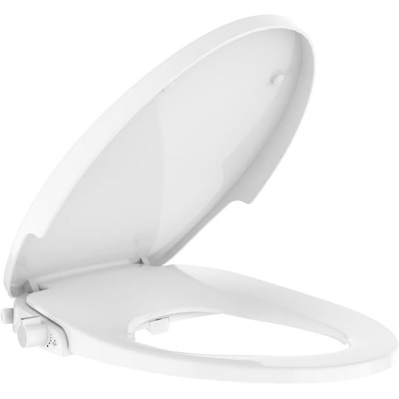 19" Bidet Toilet Seat Elongated, Non-Electric Bidet, Self Cleaning Dual Nozzles, Adjustable Spray Pressure and Position, Non-Electric Bidet Toilet Seat with Quiet-Close, Easy Installation