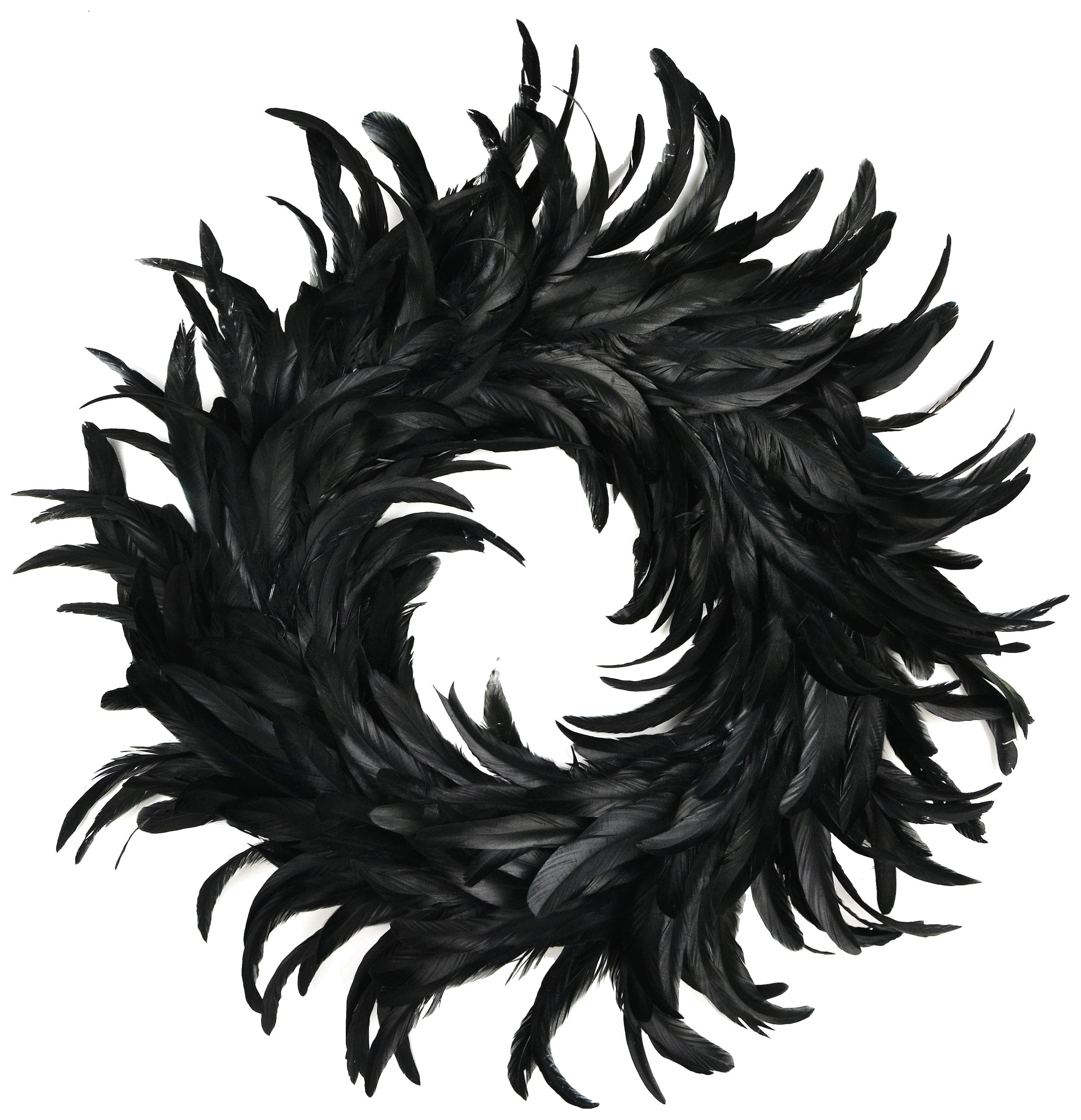 19" Black Cocktail Feather Wreath
