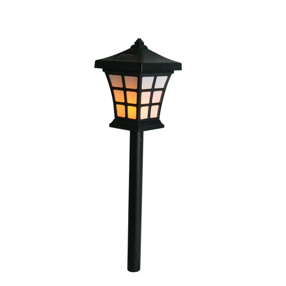 Gerson 19" Black and White LED Lantern Style Solar Powered Lighted Pathway Marker