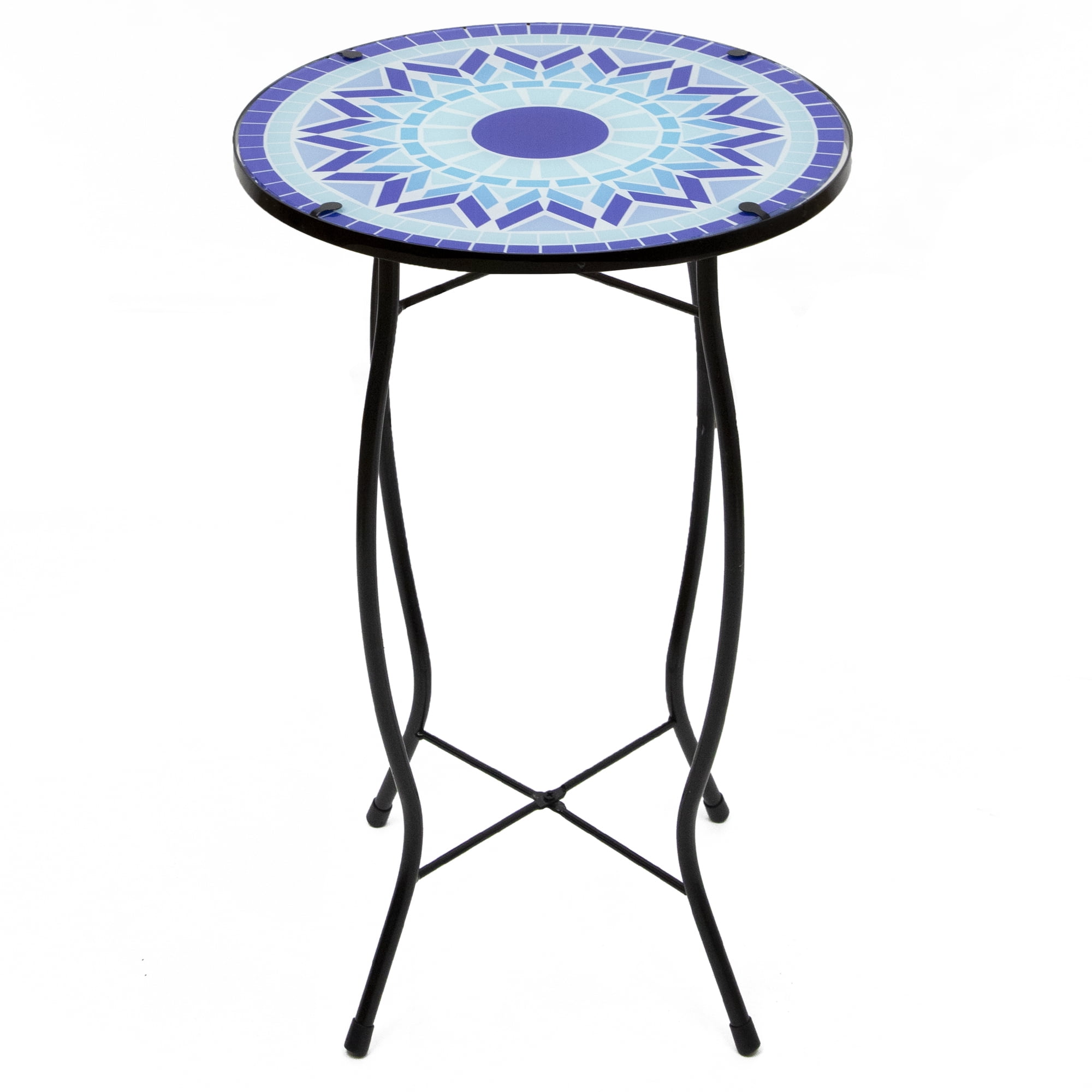 Northlight 19" Blue Sun Mosaic Glass Patio Side Table