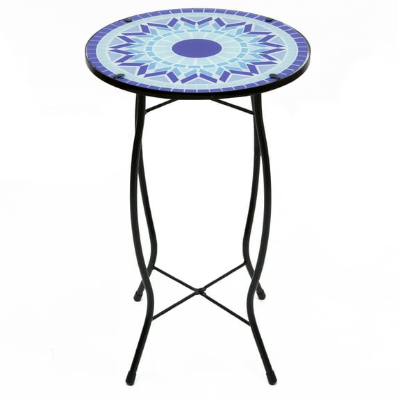 Northlight 19" Blue Sun Mosaic Glass Patio Side Table