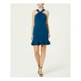 thumbnail image 1 of 19 COOPER Womens Teal Ruffled Sleeveless Halter Mini Party Shift Dress S, 1 of 4