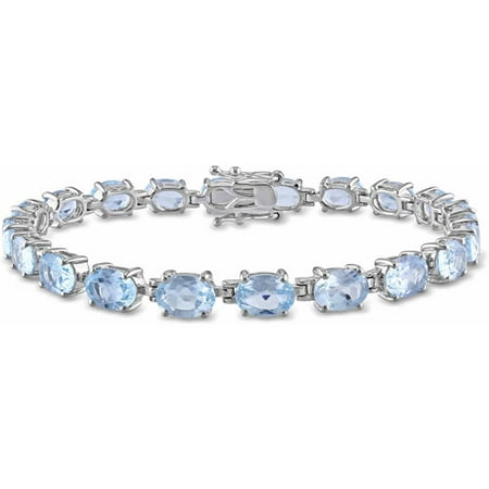 19 Carat T.G.W Blue Topaz Sterling Silver Link Bracelet, 7.25u0022