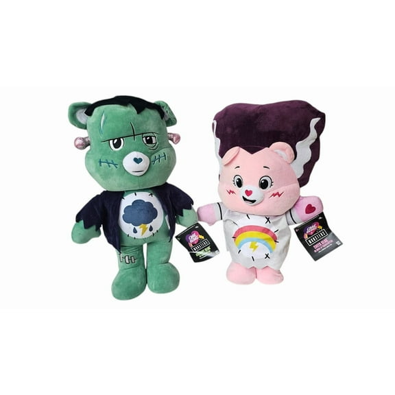 19" Carebear Bride of Frankenstein Cheerbear and Frankenstein Grumpy Bear Porch Greeters Halloween Decor Set