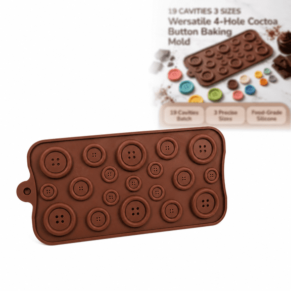 19-Cavity Button Chocolate Mold, 3 Sizes with Raised Rim Detail, Flexible Silicone Tray for Candy, Fondant & Cupcake Toppers, Easy Demolding