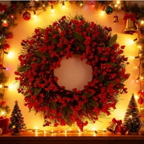 19 In Christmas Red Berry Wreath - Christmas Wreath for Front Door, Xmas Artificial Berries Wreath, Christmas Decoration for Home Front Door Wall Fireplace