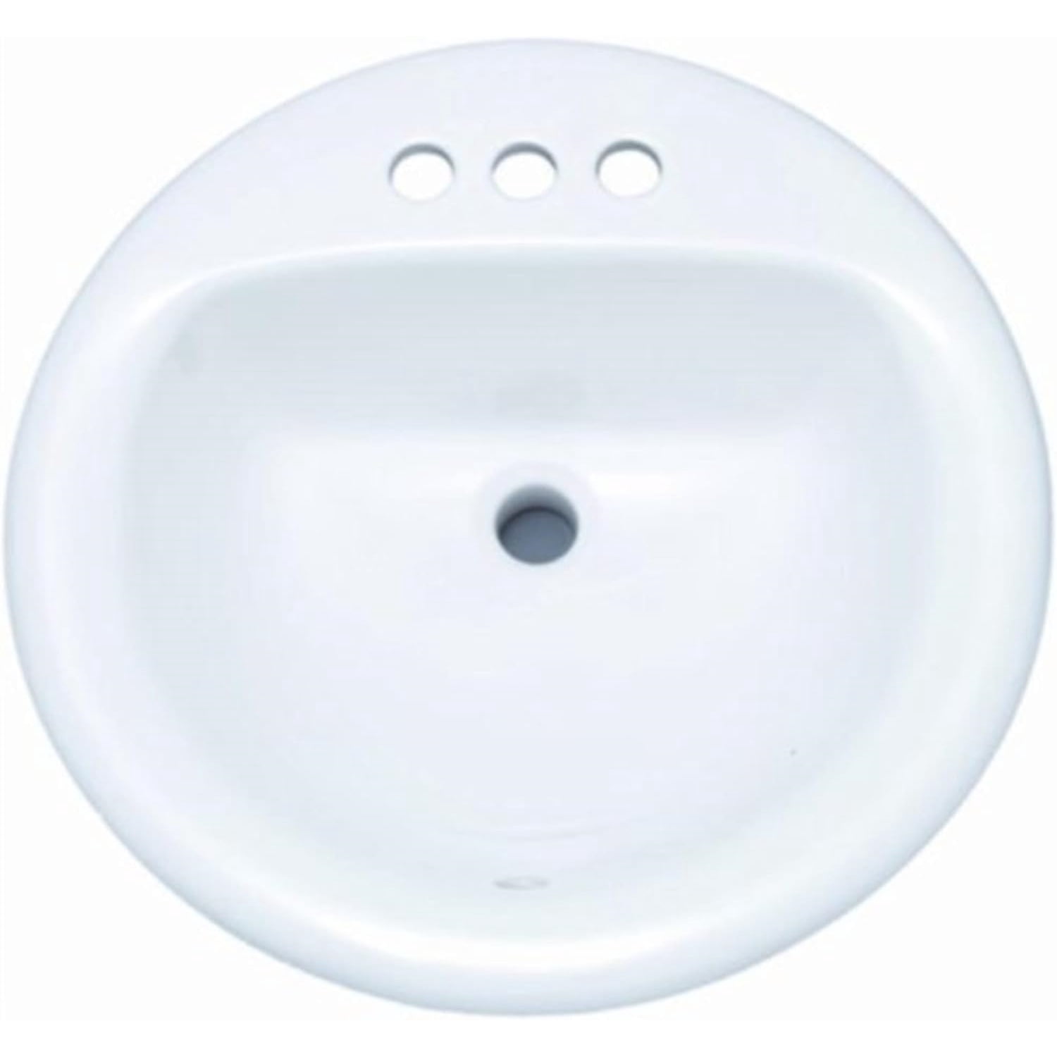 19" Circular Vitreous China Drop In Bathroom Sink with Overflow and 3 Faucet Holes at 4" Centers - White