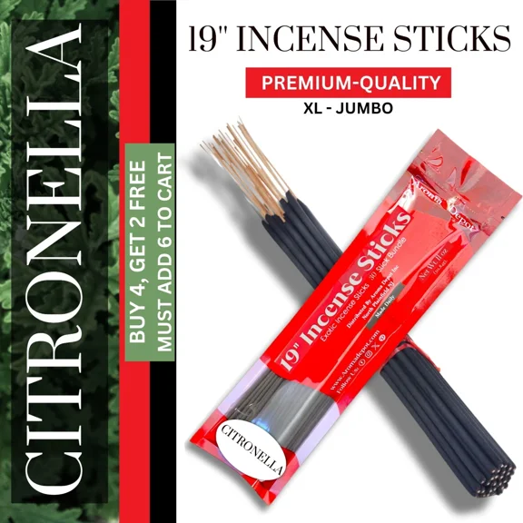 19" Citronella Jumbo Incense Sticks 30 Per Pack Hand Dipped 19 Inch Long Stick