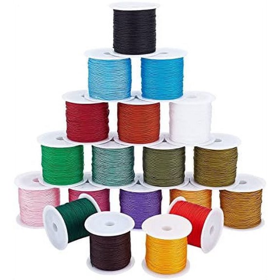19 Colors Polyester Cord 0.5mm Round Beading String Knotting Wire for Chinese Knotting Kumihimo Beading Macram Jewelry Making Sewing- 37~40 Yds/Roll