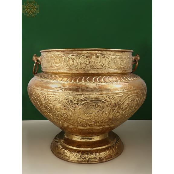 19" Copper and Brass Traditional Flower Pot