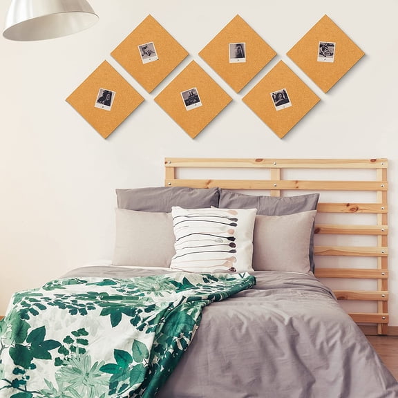 19 Cork Board Tiles 12 x 12 in 0.5 in Thick Square Bulletin Boards Cork Tiles Bulk with Push Pins Mini Natural Self Adhesive Backing Corkboards for Wall Home Office Floor DIY(14 Pcs)