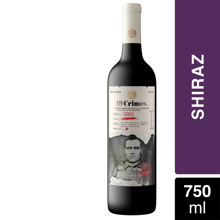 19 Crimes Shiraz Red Wine, 750ml Glass wine bottle, Australia, 14