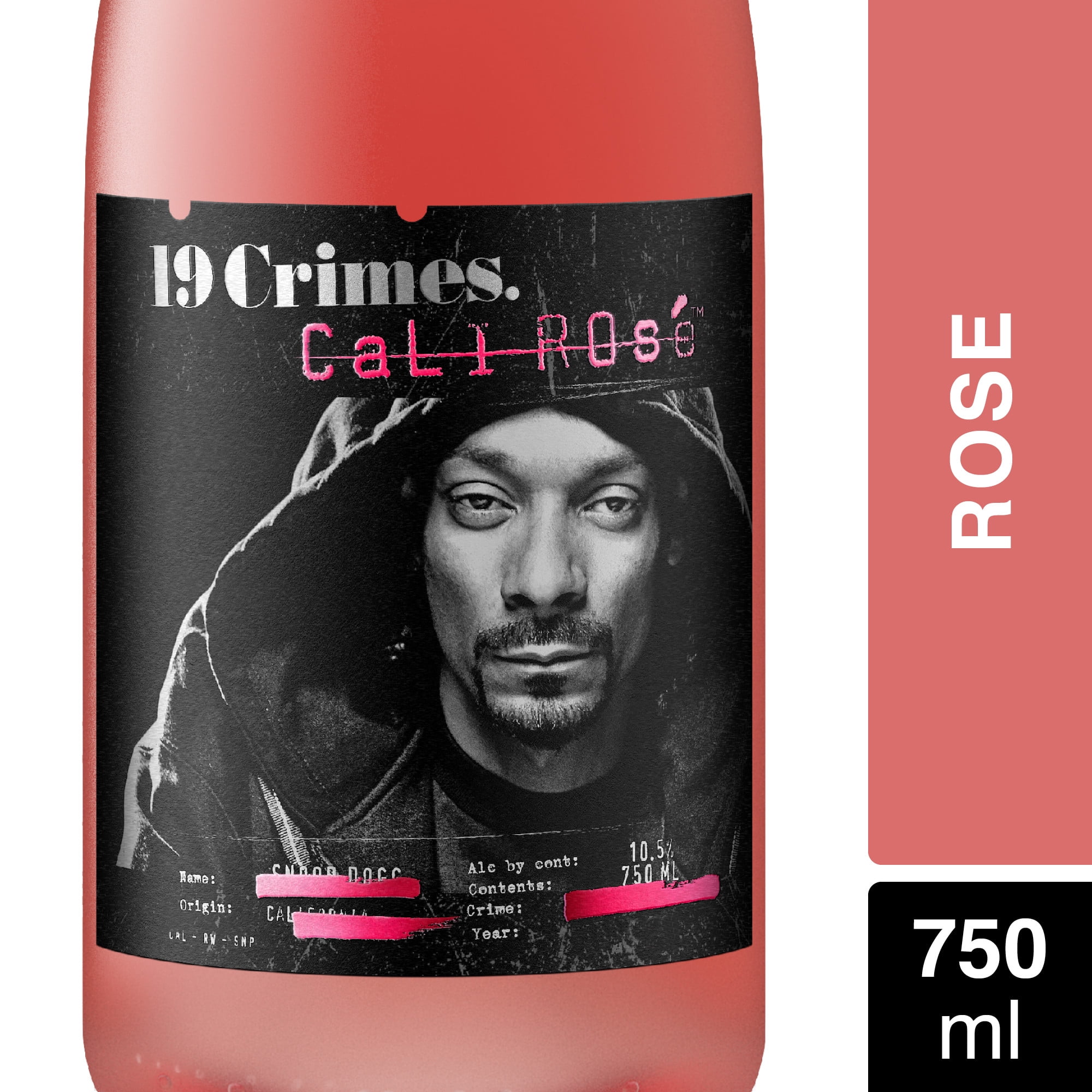 19 Crimes Snoop Dogg Cali Rose Wine, 750ml Glass wine bottle, California, 10.5 % ABV