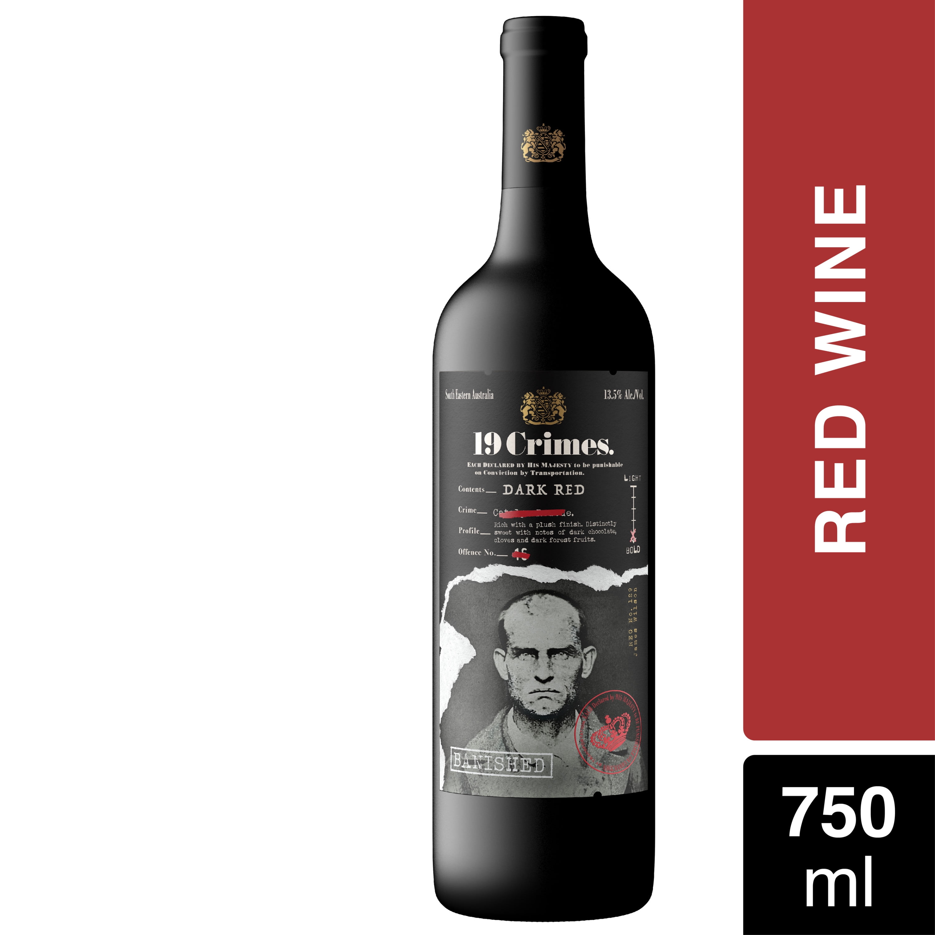 19 Crimes The Banished South Australia Red Wine Blend, 750ml Bottle, 13.5 ABV