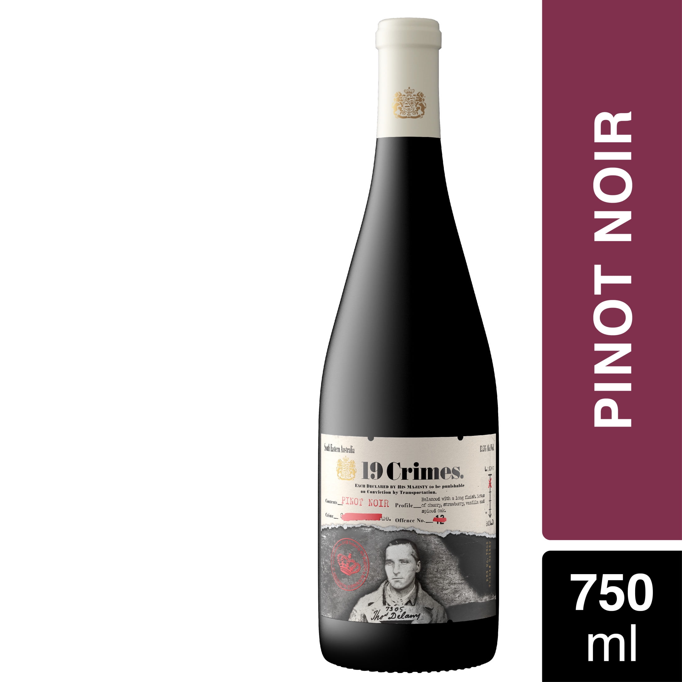 19 Crimes The Punishment Pinot Noir Red Wine, 750ml Glass wine bottle, Australia, 13.5 % ABV
