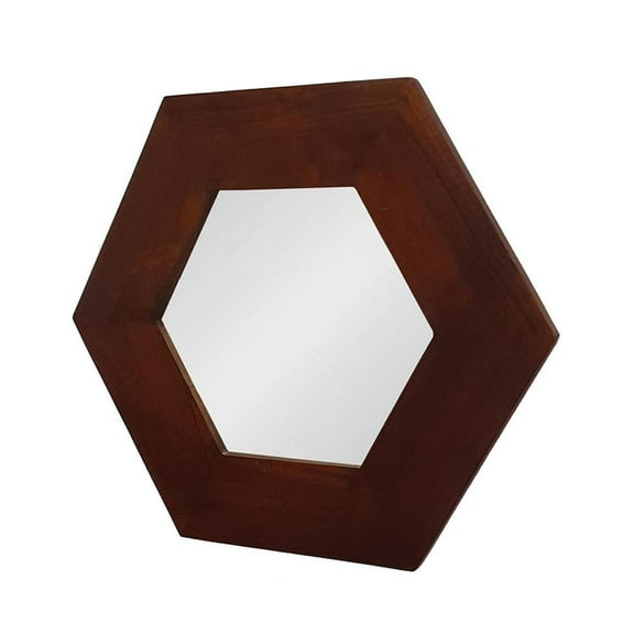 HomeRoots 485118 19 in. Dark Brown Hexagon Solid Wood Framed Accent Mirror