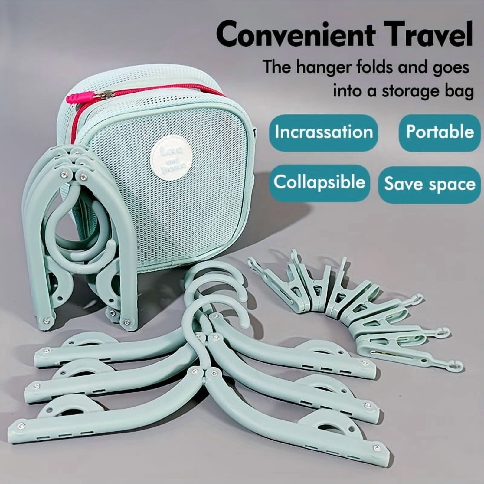 19 Essential Items for Cruise Travel: Includes 6 Foldable Hangers And 12 Clips + 1 Storage Bag, a Portable Travel Hanger Set with a Storage Bag