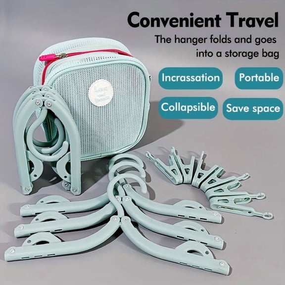 19 Essential Items for Cruise Travel: Includes 6 Foldable Hangers And 12 Clips + 1 Storage Bag, a Portable Travel Hanger Set with a Storage Bag