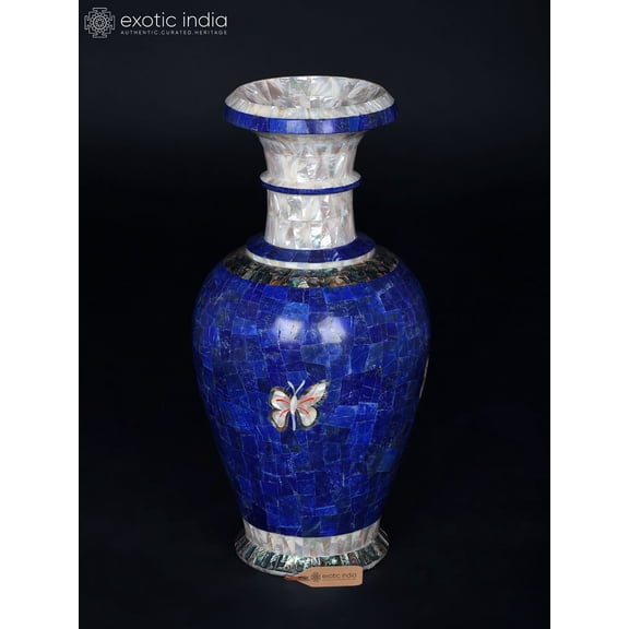 19'' Exquisite Marble Flower Vase with Lapis Work | Home Decor