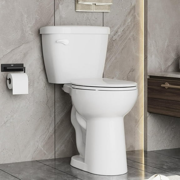 19" Extra Elongated Comfort Height Toilet – 15.5" Two-Piece with Soft-Close Seat, 1.28 GPF Flush, ADA Compliant Bathroom Fixture (White)