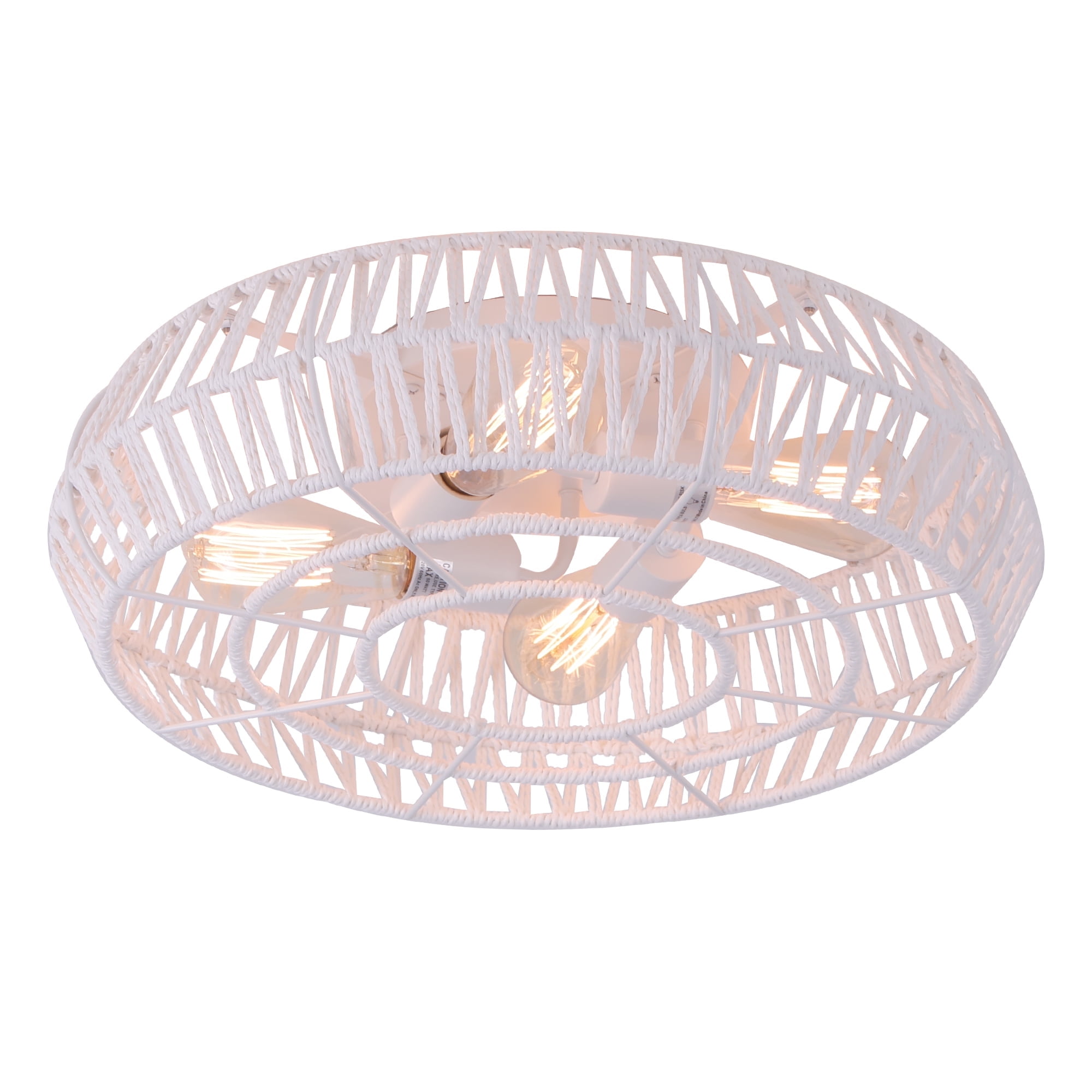 White Metal and Hemp Bohemian Flush Mount Ceiling Light