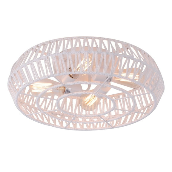 19'' Flush Mount Ceiling Light, 4-Light Bohemian Hemp Rope Light Fixture for Bedroom, Living Room, Hallway, Kitchen, White