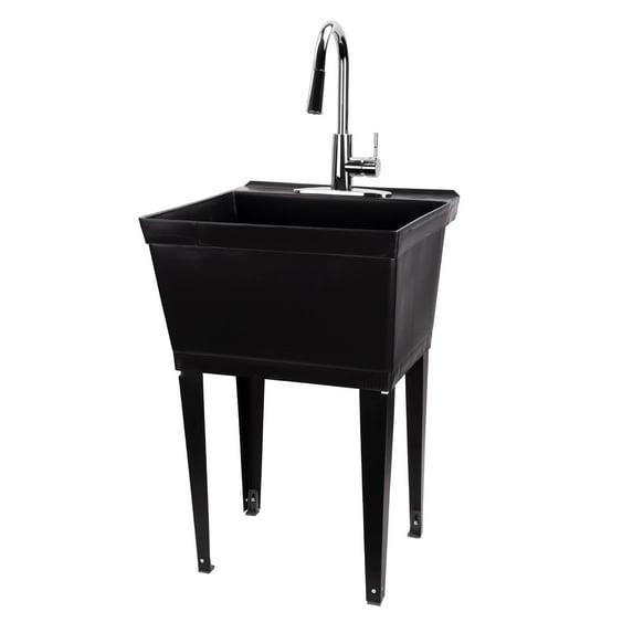 19 Gallon Black Utility Sink with High Arc Pull-Down Chrome Kitchen Faucet 6503BLKCP