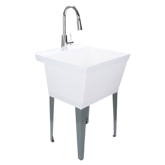 19 Gallon Laundry Sink with High Arc Chrome Pull-Down Kitchen Faucet 6503CP