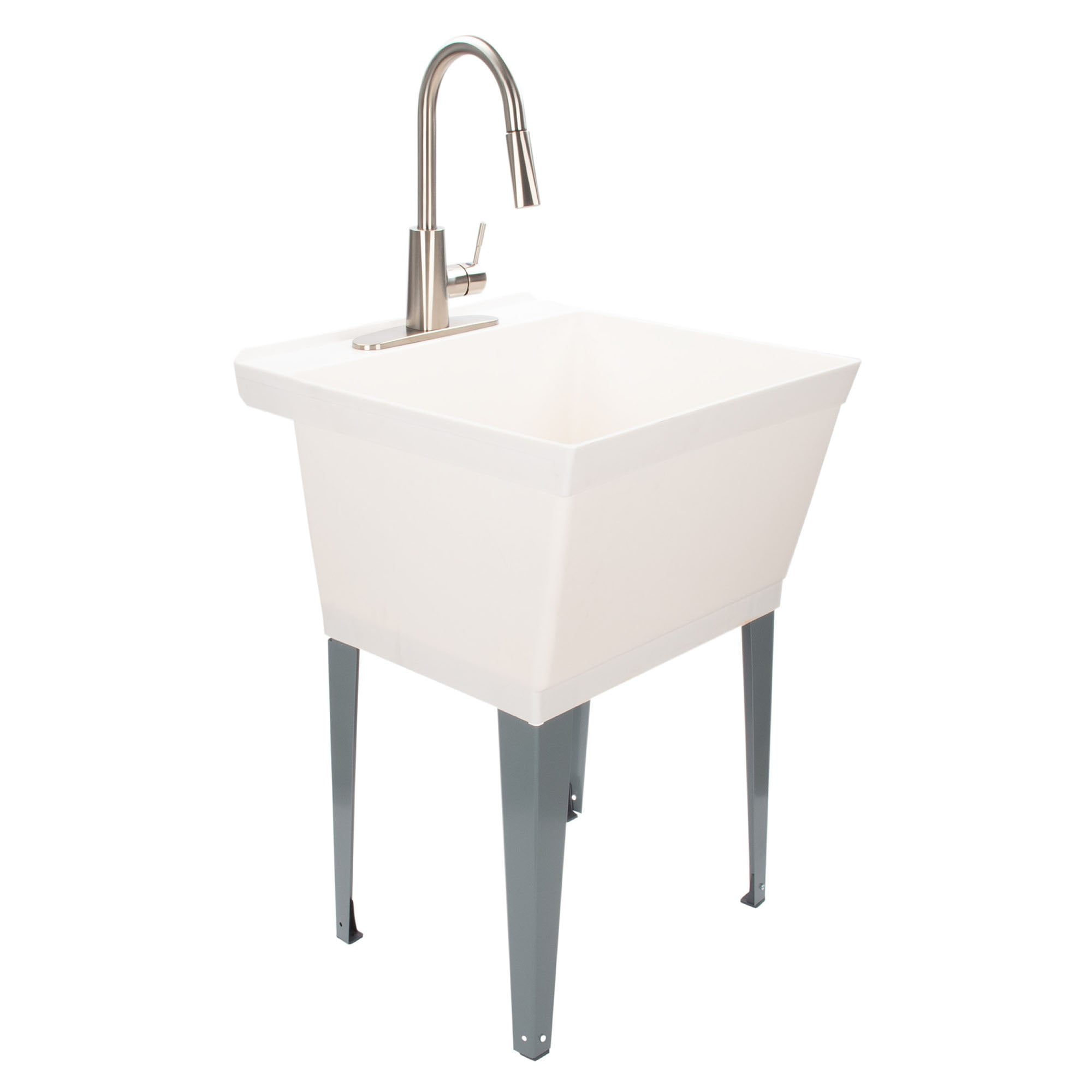 19 Gallon Laundry Sink with High Arc Stainless Steel Pull-Down Kitchen Faucet 6503SS