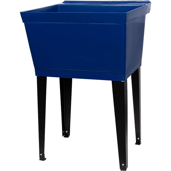 19 Gallon Utility Sink Laundry Tub by with Adjustable Metal Legs, Ideal for Laundry room, Basement, or Garage Workshop. Heavy Duty Shop Sink. No Faucet Included (Blue)