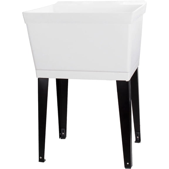 19 Gallon Utility Sink Laundry Tub with Adjustable Metal Legs, Ideal for Laundry room, Basement, or Garage Workshop. Heavy Duty Shop Sink. No Faucet Included (White)