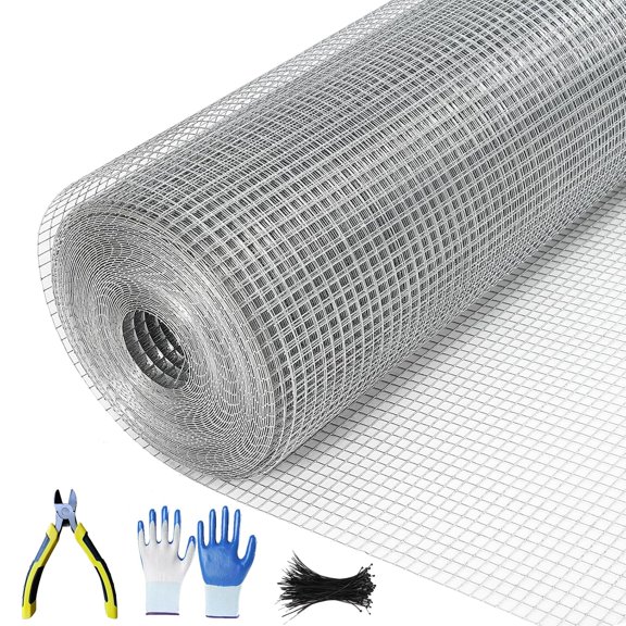 19 Gauge Hardware Cloth 1/2 Inch 48x100 Ft – Vinyl Coated Galvanized Steel Mesh | Silver Chicken Wire Fence for Garden, Poultry Netting, Rat Wire & Snake/Tree Guard，Silver