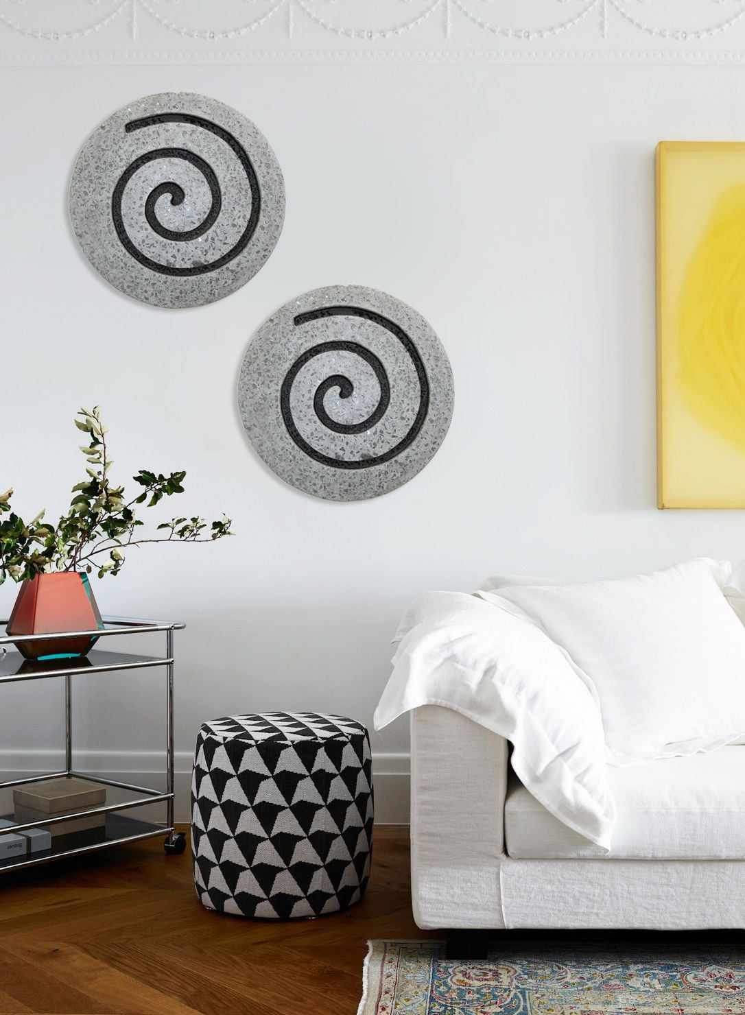 19" Gray Round Sandstone Spiral Wall Art Decor