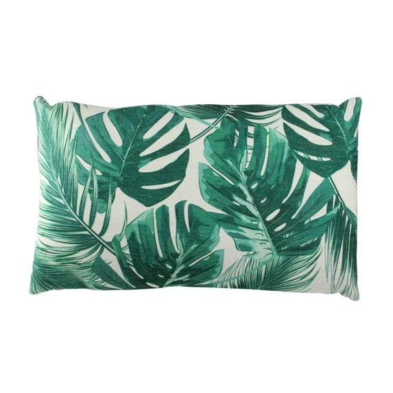 19" Green Tropical Leaves Decorative Linen Throw Pillow