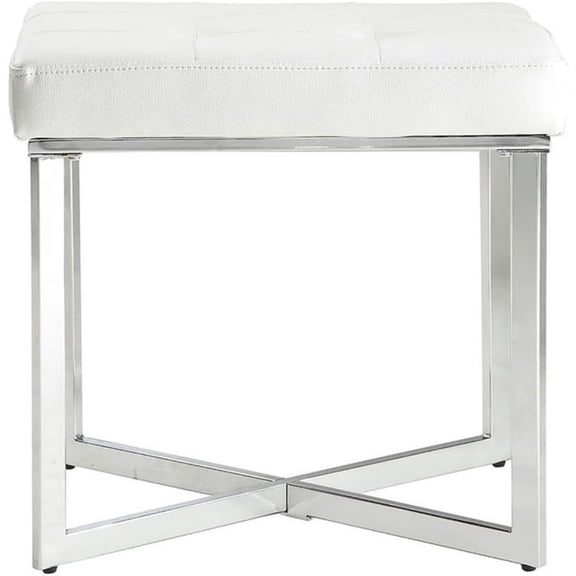 19" H Modern Faux Leather Summer Vanity Bench with Metal Base, Tufted Seat Cushion, X-Leg, in White & Chrome Finish