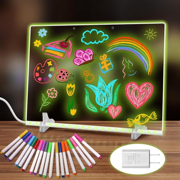 19 Highlighter,Led Note Board with Colors,13.8"X10",4 Modes & 7 Colors Lumiboard Led Drawing Board for ,Light Up Sign, Dry Erase Board with Stand,Include Adapter, Chain, Bottle