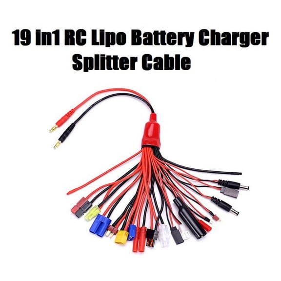 19 In1 RC Lipo Battery Charger Splitter Cable Adapter 4mm Banana Plug to for JST FUTABA EC3 EC5 McpX,1 x Splitter Cable,Random Color