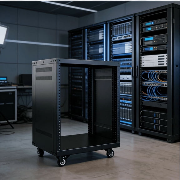 19 Inch 12U Heavy Duty Rolling Rack Cabinet with Wheels Enclosed DJ Equipment Rack Case Mounting for Studio Audio Video IT Equipment Patch Panel Power Strip Flight Case Road Case Black