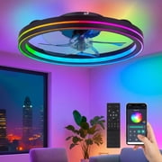 19-inch RGB bladeless ceiling fan with lighting device. It supports remote and app control, featuring modern silent design, and is perfect for bedrooms and interior home decoration.
