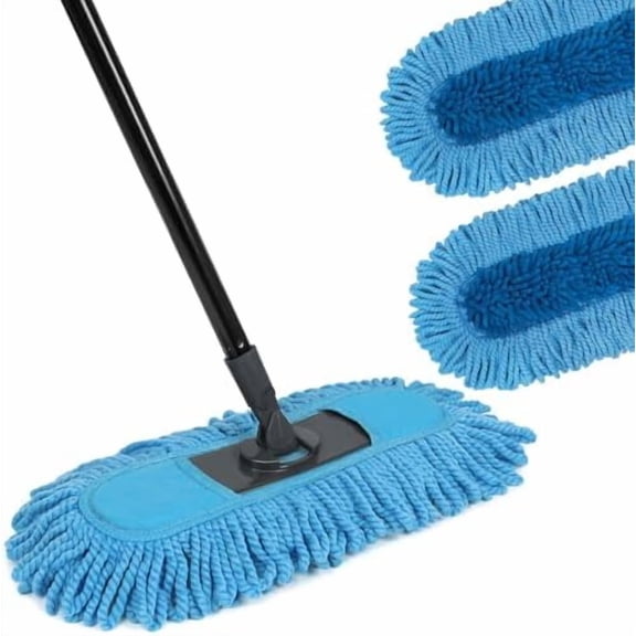 19 Inch Dust Mops for Floor Cleaning with 2 Mop Refill Pads Floor Duster with 58” Long Handle Microfiber Sweeper for Hardwood Tile Baseboard