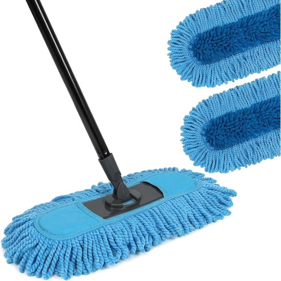 19 Inch Dust Mops for Floor Cleaning with 2 Mop Refill Pads Floor Duster with 58" Long Handle Microfiber Sweeper for Hardwood Tile Baseboard