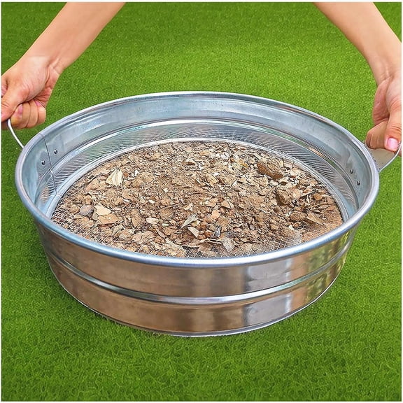 19 Inch Extra Large Soil Sifter with Handles, Heavy-Duty Garden Sieve with 1/4 Inch Mesh for Compost, Dirt, Rocks, Gravel, Sand and Leaves, Gardening Tool 19" x 19" x 4.3"