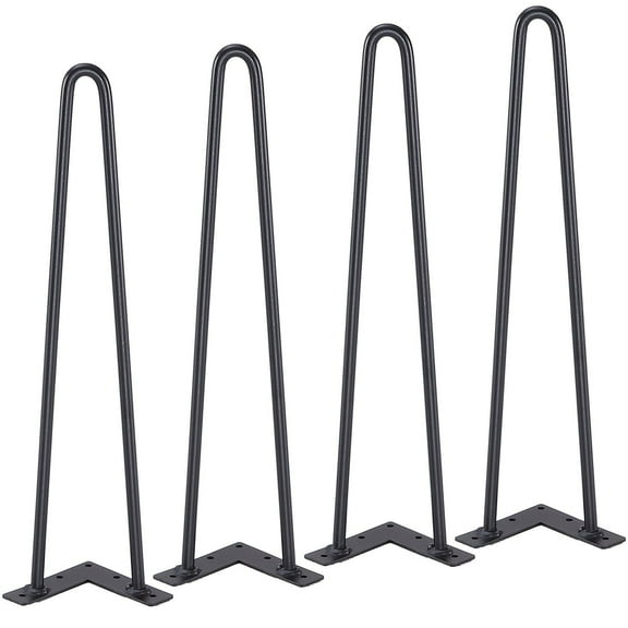 19-Inch Hairpin Furniture Legs, Heavy Duty Metal Table Legs for Nightstand, Coffee Table, Desk with 500lbs Load Capacity, Rubber Floor Protectors, Solid Steel Construction, Modern Black Finish, 4PCS