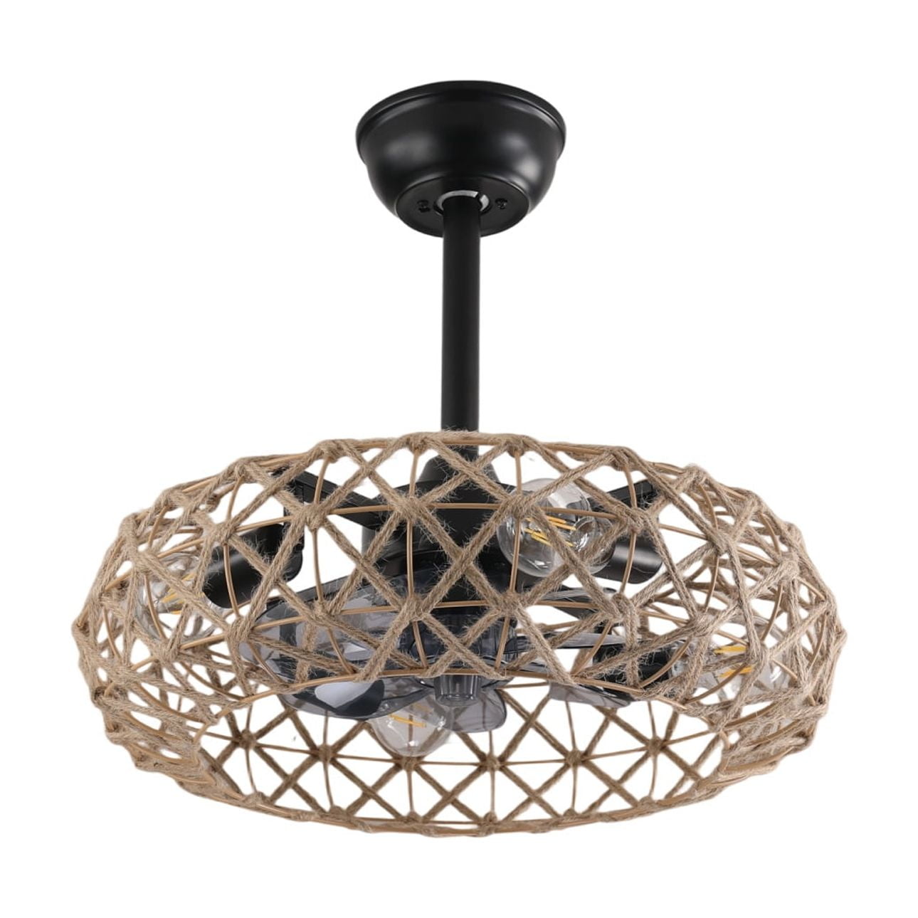 19 Inch Hemp Rope Woven Ceiling Fan with Remote Control, Dimmable Light ...