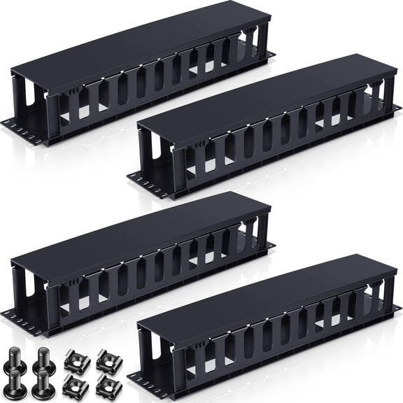 19 Inch Horizontal Cable Management Panel 4-Pack 12 Slot Rack Organizer for Server & Network