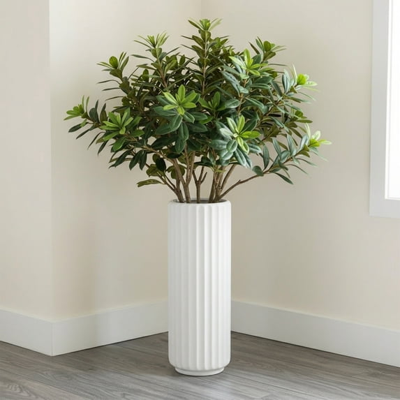 19 Inch Large Plastic Flower Vase with Ceramic Look, Lightweight Sturdy Shatterproof Tall Vase, Modern Decorative Floral Container for Home Living Room Office Bedroom Table Centerpiece Decor