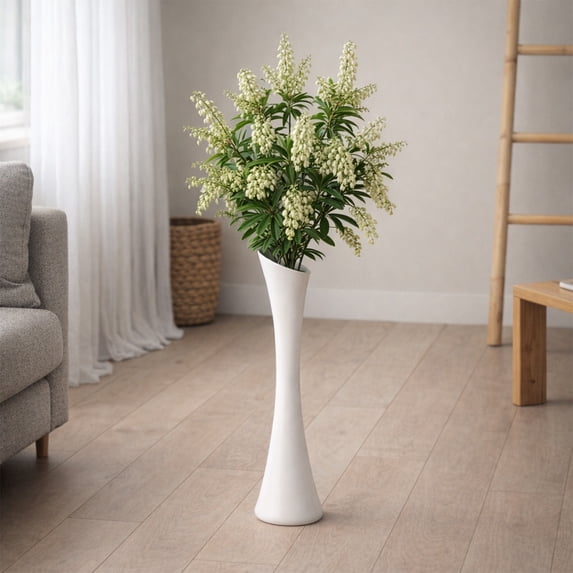 19 Inch Large Plastic Flower Vase with Ceramic Look, Lightweight Sturdy Shatterproof Tall Vase, Modern Decorative Floral Container for Home Living Room Office Bedroom Table Centerpiece Decor