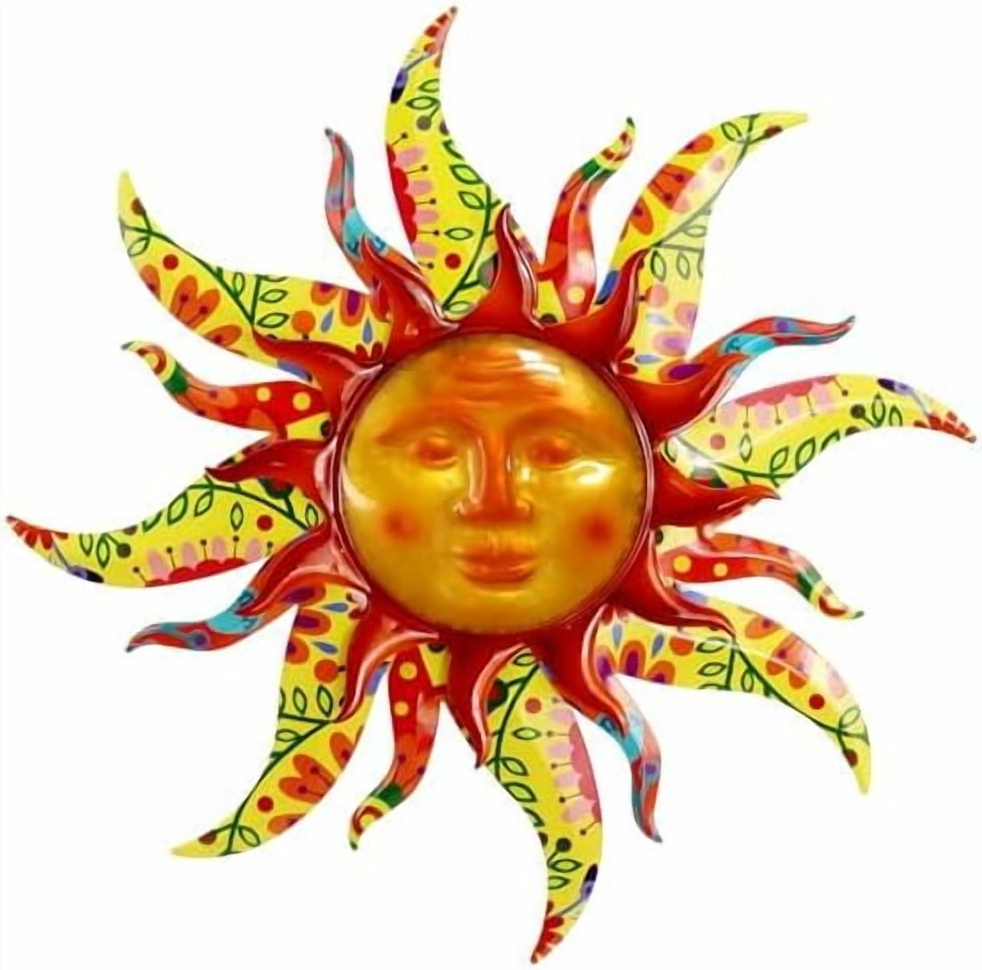 19 Inch Metal Sun Wall Art Decor, Doublelayer 3D Metal & Glass Sun