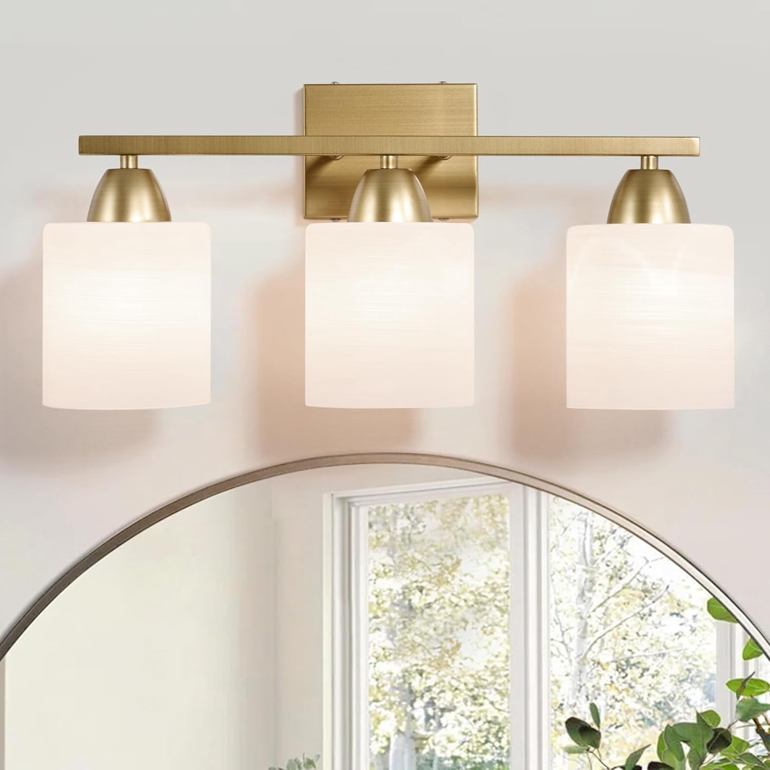 19 Inch Modern Vanity Lights for Bathroom - 3 Light Brushed Gold Vanity Light Fixture with Milky ...