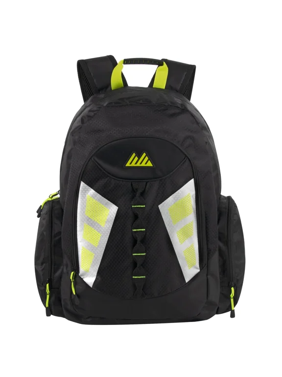19 Inch Mountain Edge Multi-Pocket Reflective Backpack with Laptop Section - Black w/ Safety Reflection